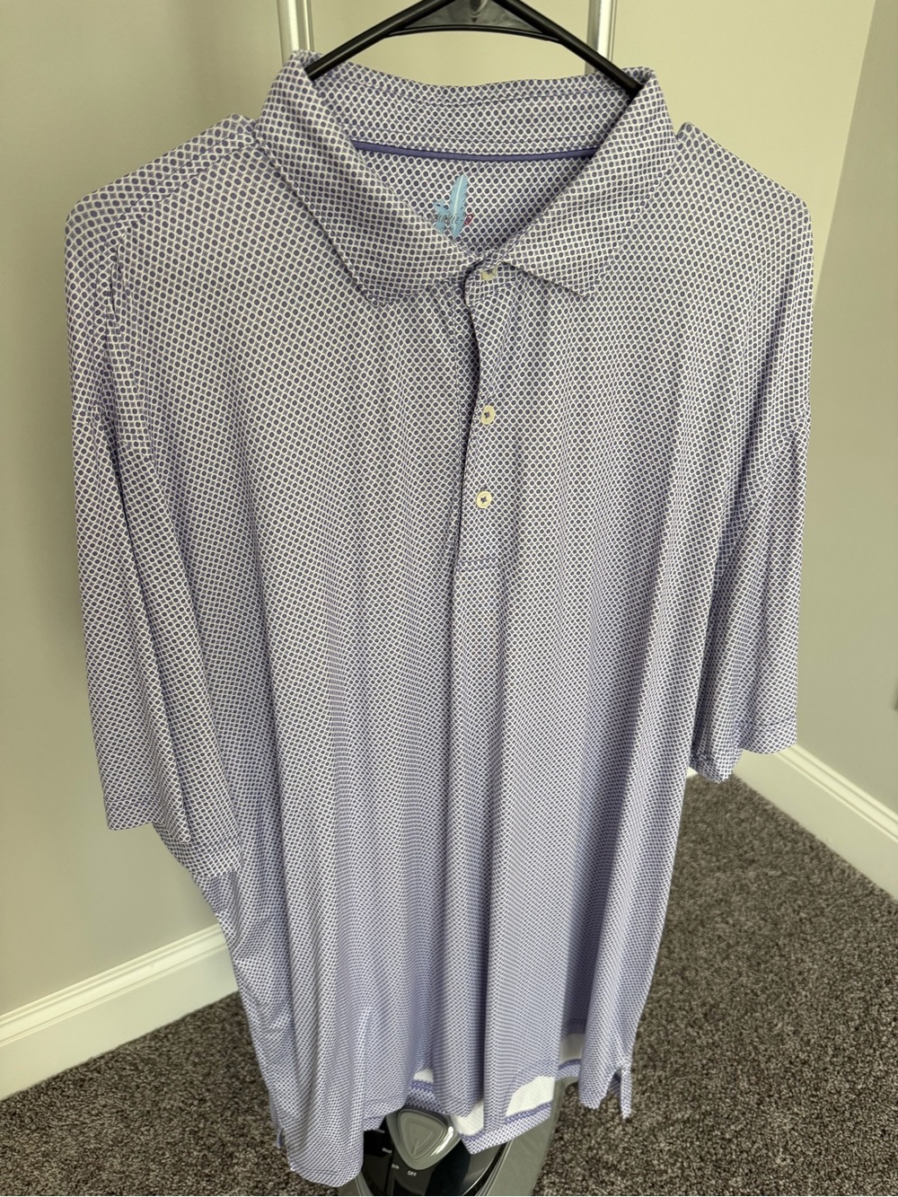 johnnie-O White and Purple Micro-Pattern Polo